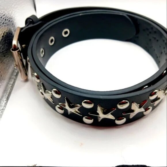 Gothic Stars and Studs Leather Belt + Studded Bracelet Unisex Black- New - Picture 2 of 9